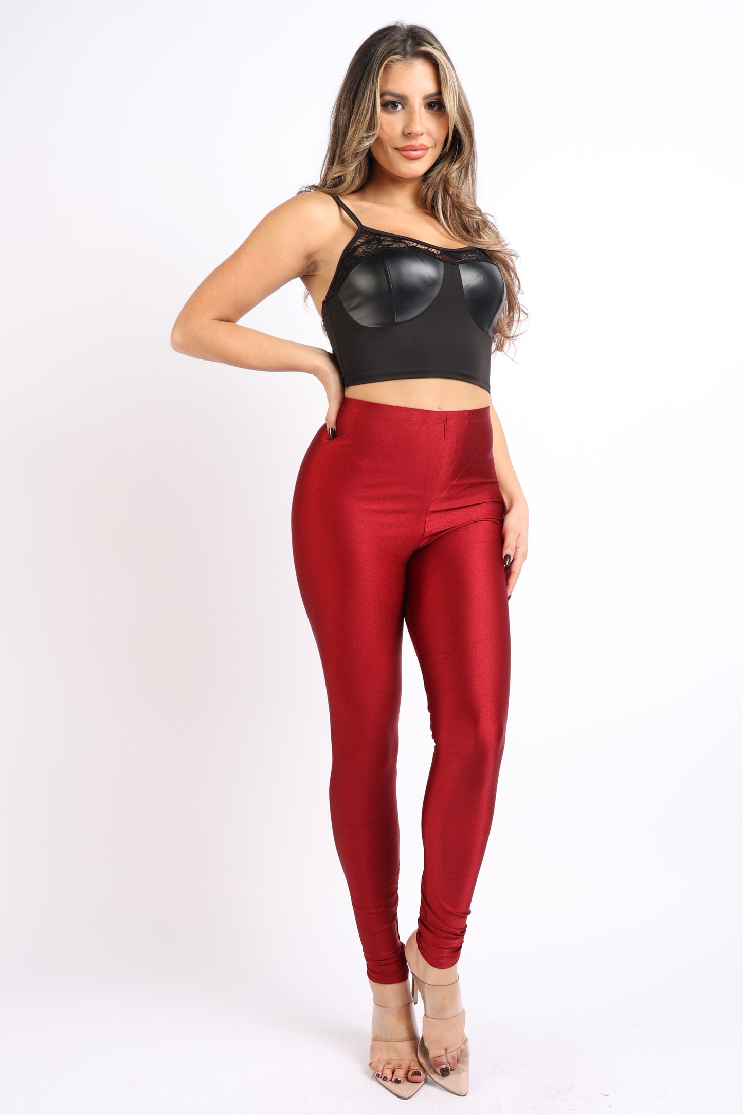 Stretch Skinny Shiny Neon Active Yoga Pilates Club Party High Rise Elastic Leggings Pants Tights