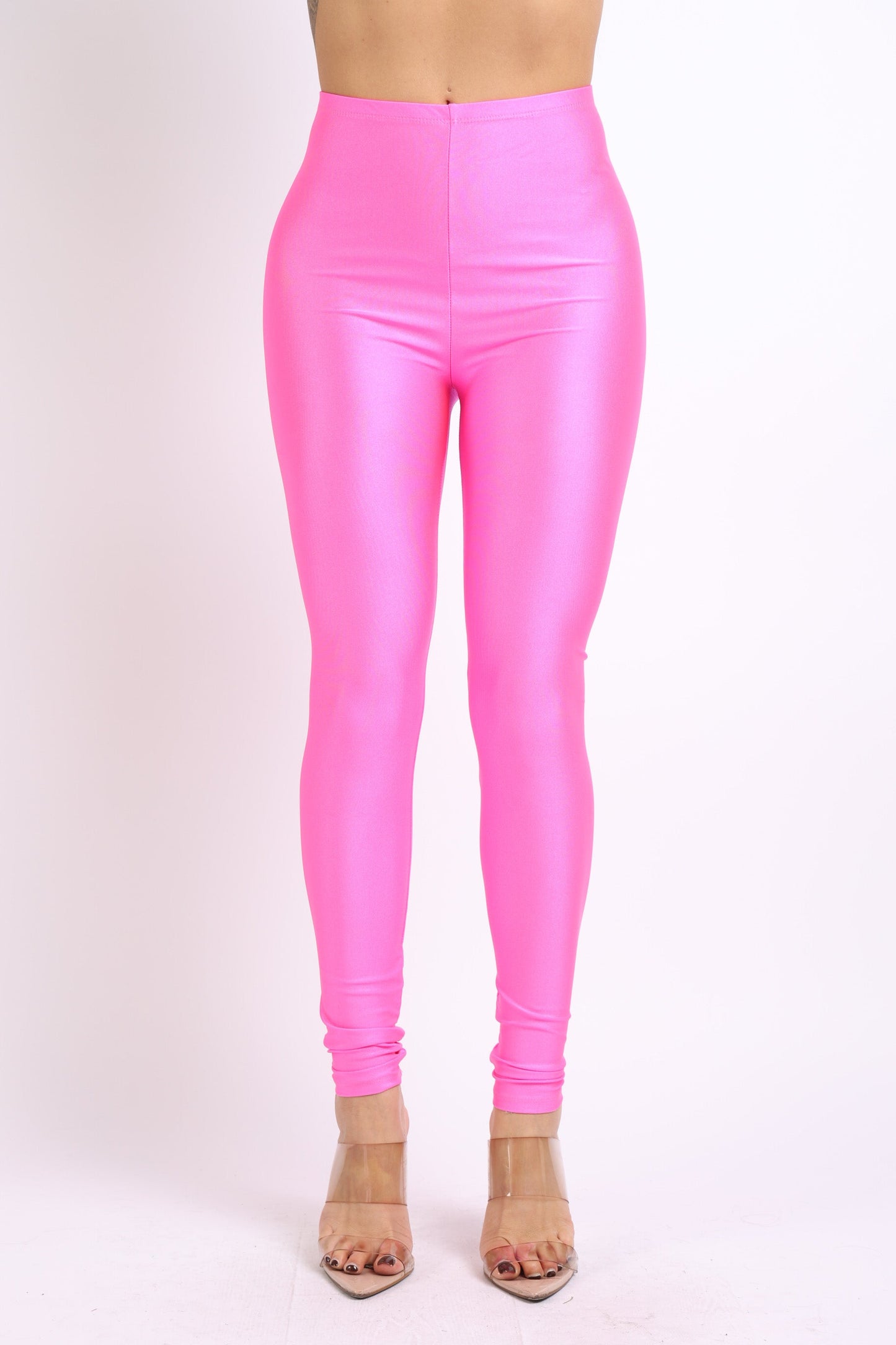 Plus Size Stretch Skinny Shiny Neon Active Yoga Pilates Club Party High Rise Elastic Leggings Pants Tights