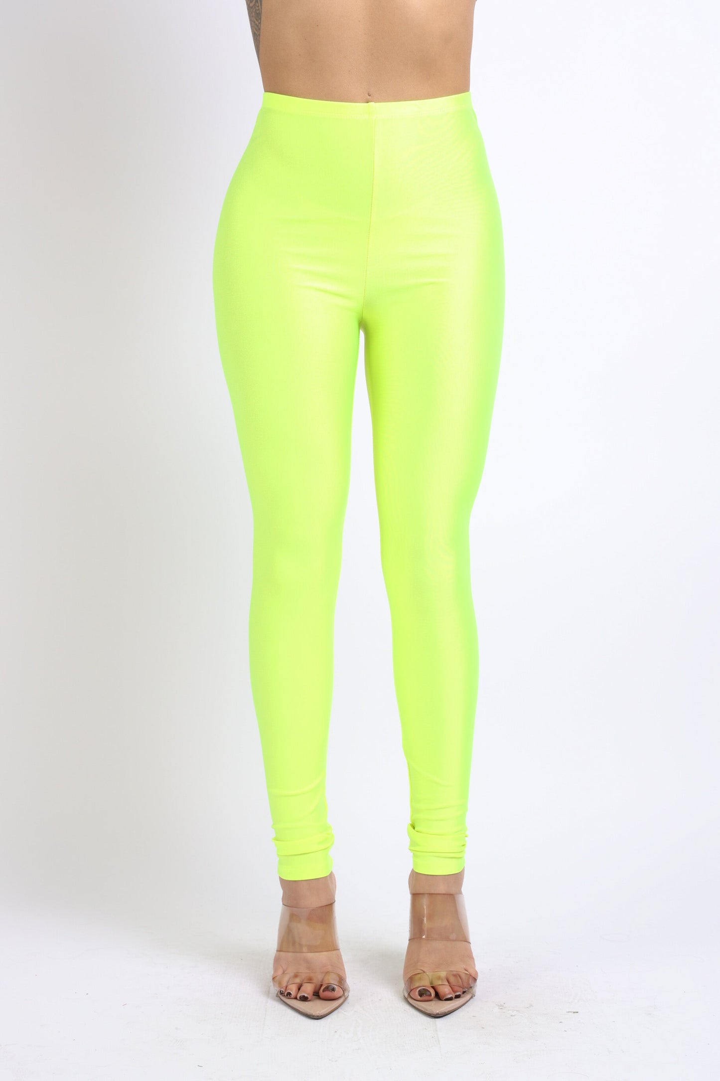 Plus Size Stretch Skinny Shiny Neon Active Yoga Pilates Club Party High Rise Elastic Leggings Pants Tights