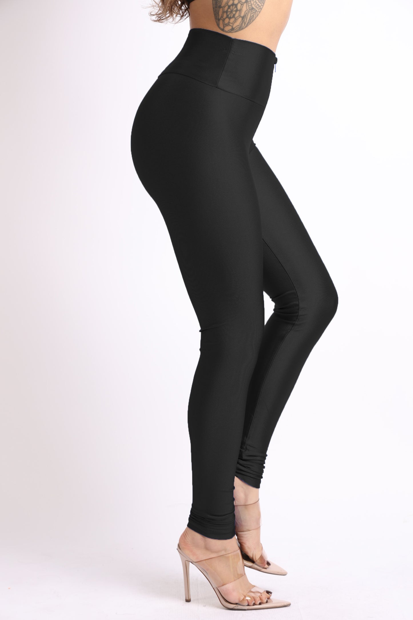 Leggings Stretch Skinny Shiny Active Zipper Front Yoga Club Party Daily Sports High Waisted Tights