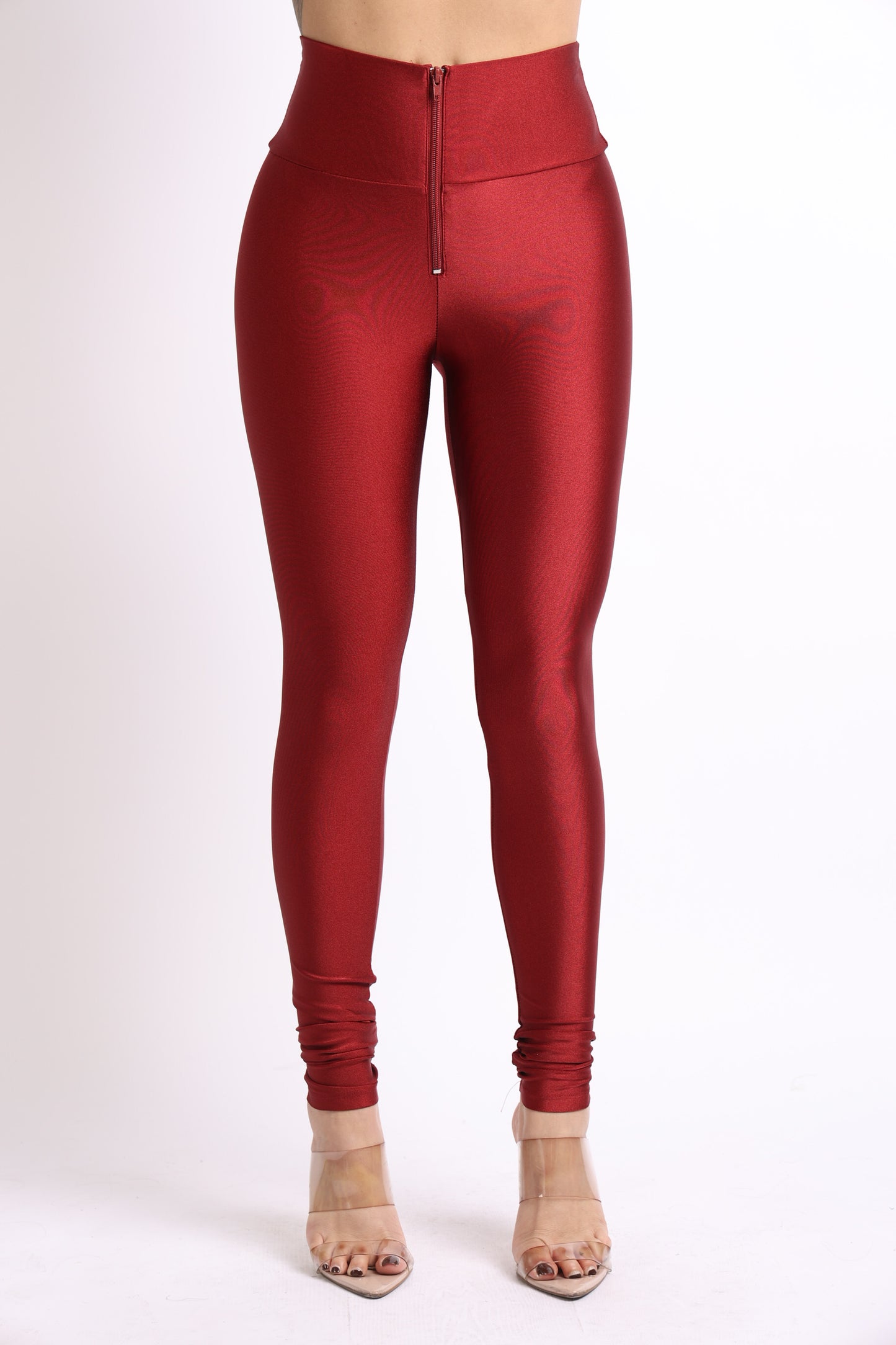 Leggings Stretch Skinny Shiny Active Zipper Front Yoga Club Party Daily Sports High Waisted Tights