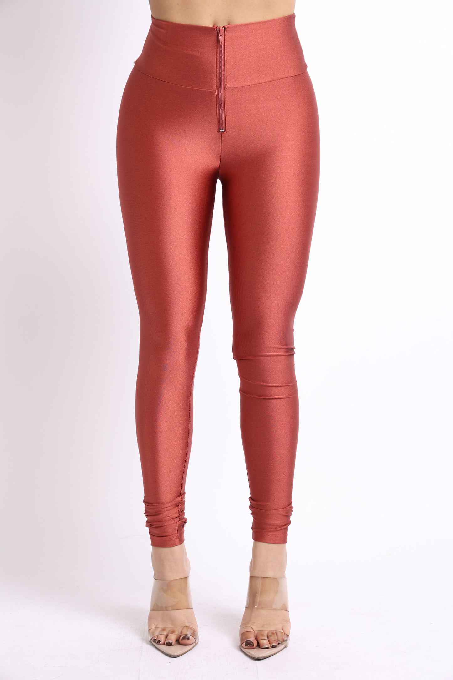Leggings Stretch Skinny Shiny Active Zipper Front Yoga Club Party Daily Sports High Waisted Tights