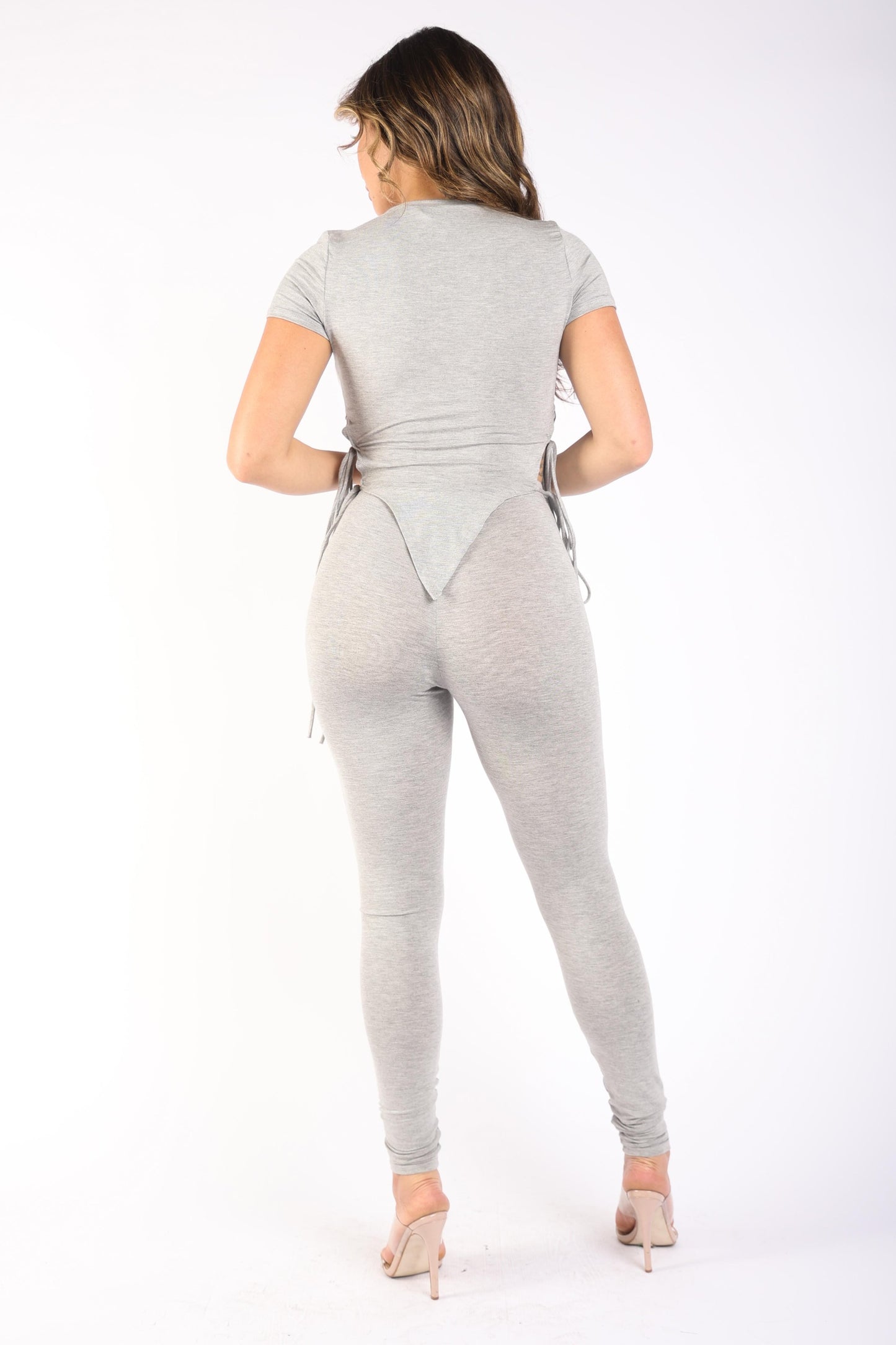 Tie detailed shortsleeve leggings set