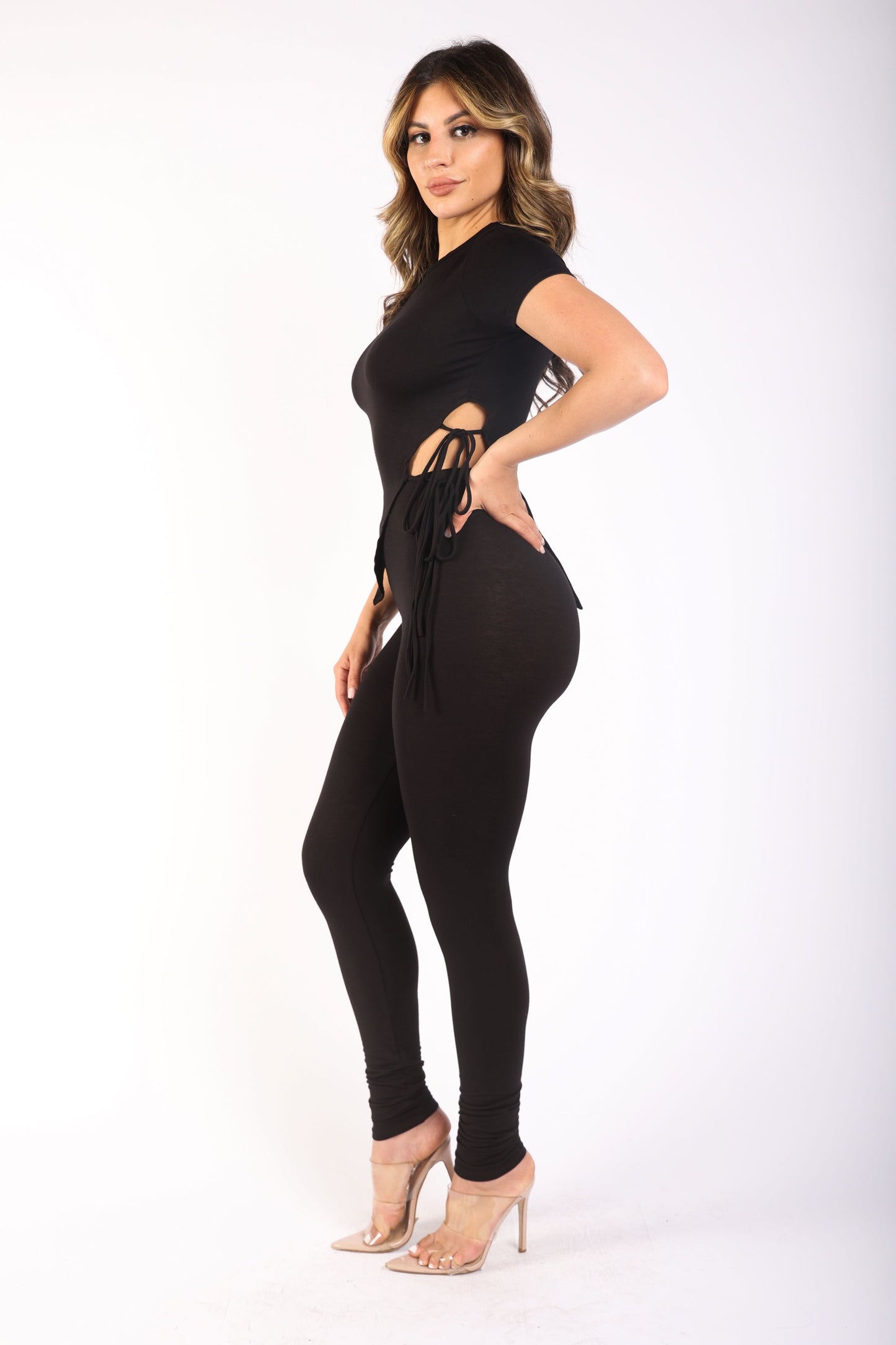 Tie detailed shortsleeve leggings set