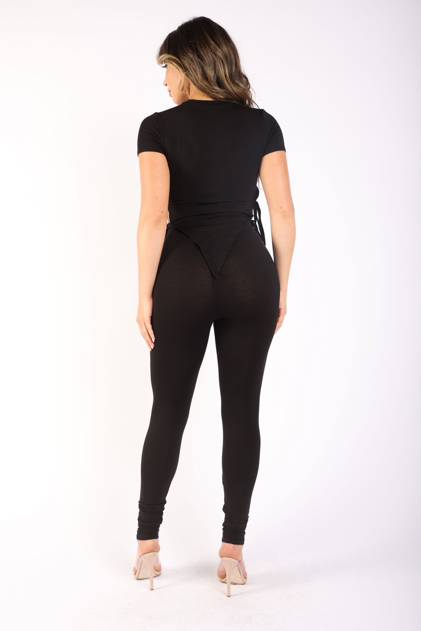 Tie detailed shortsleeve leggings set