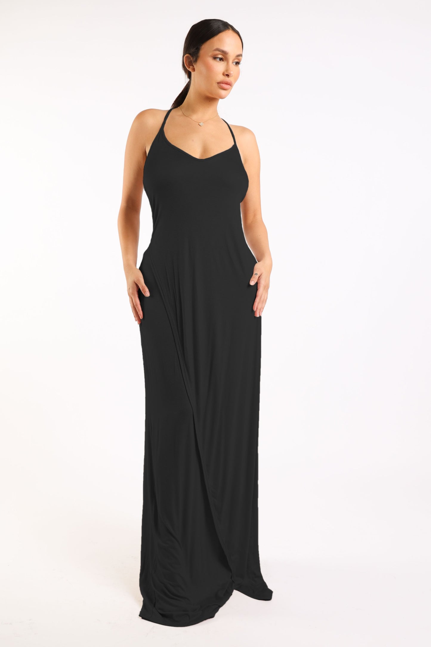 Ruched Open Back Maxi Dress