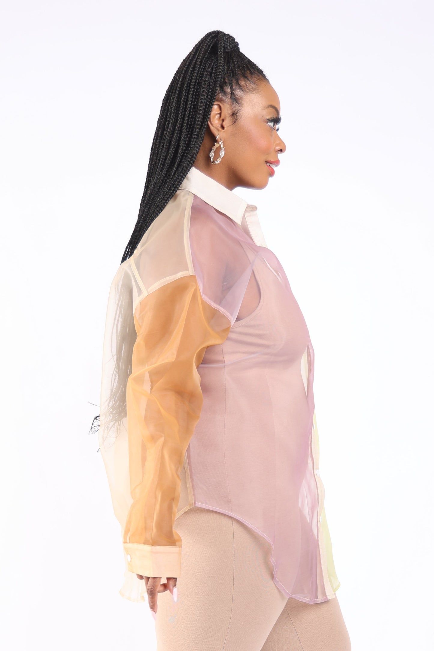 Organza Color Block Collar Shirts Dress