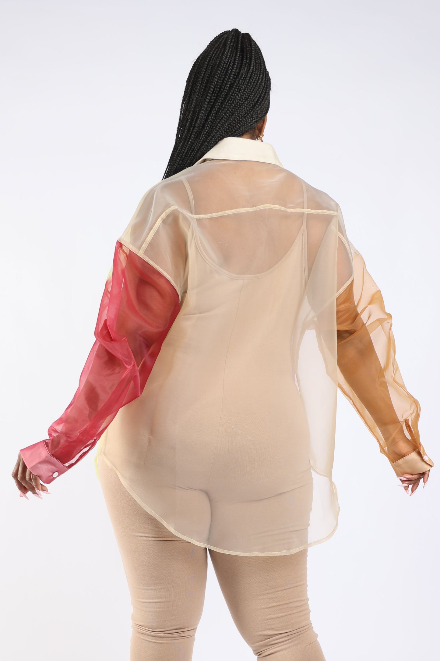 Organza Color Block Collar Shirts Dress