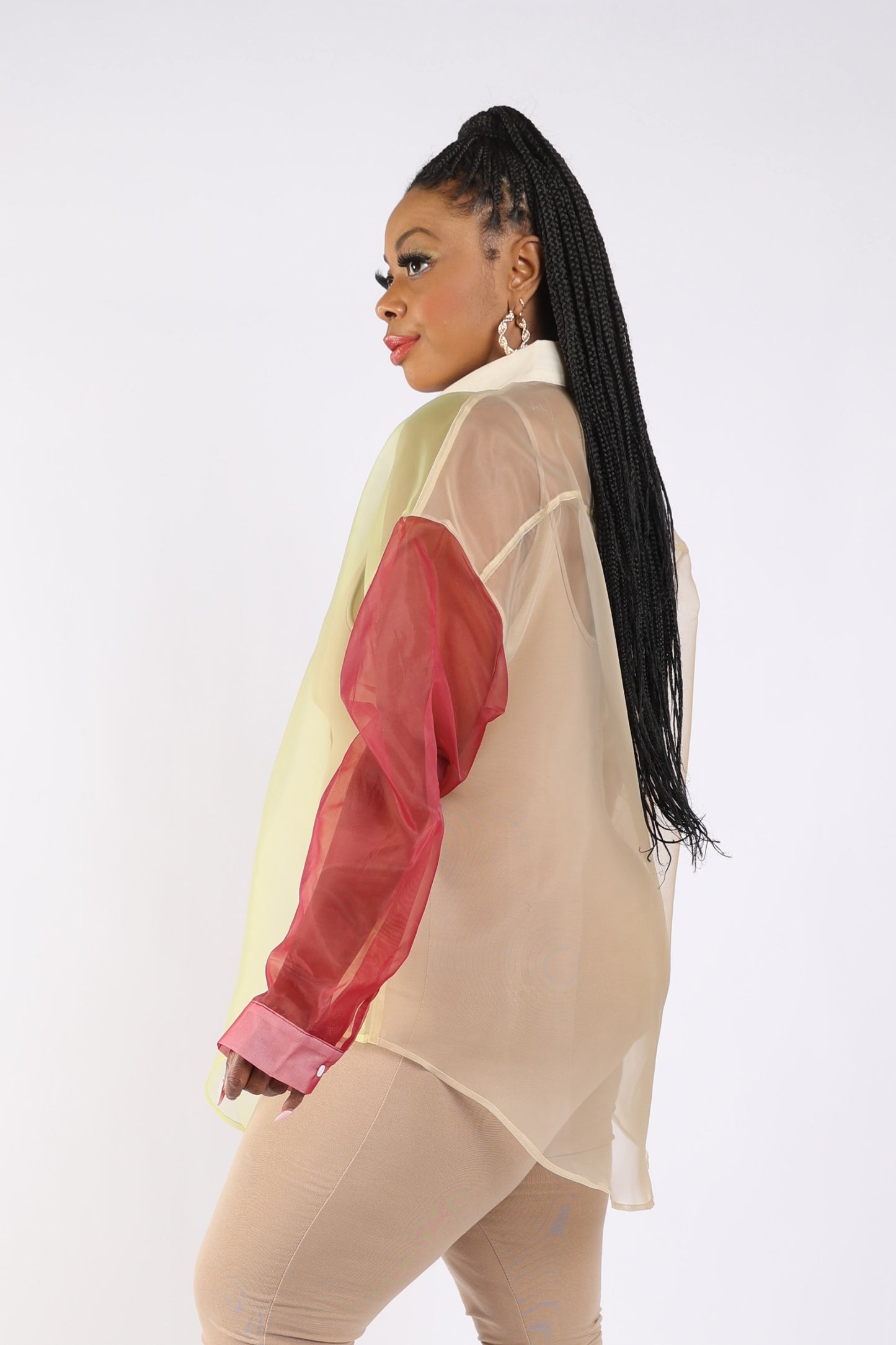 Organza Color Block Collar Shirts Dress