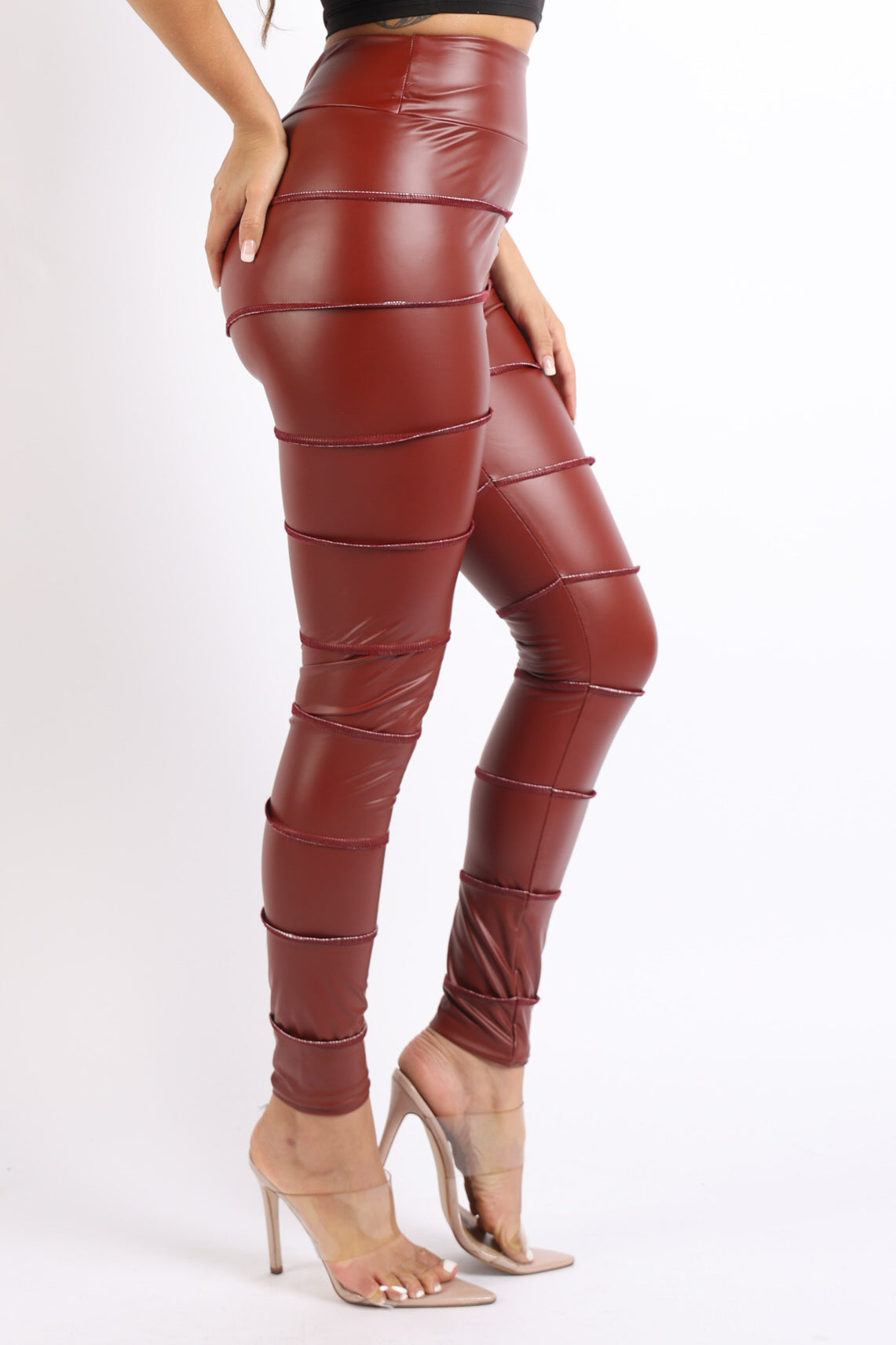Stitched matte pu leggings