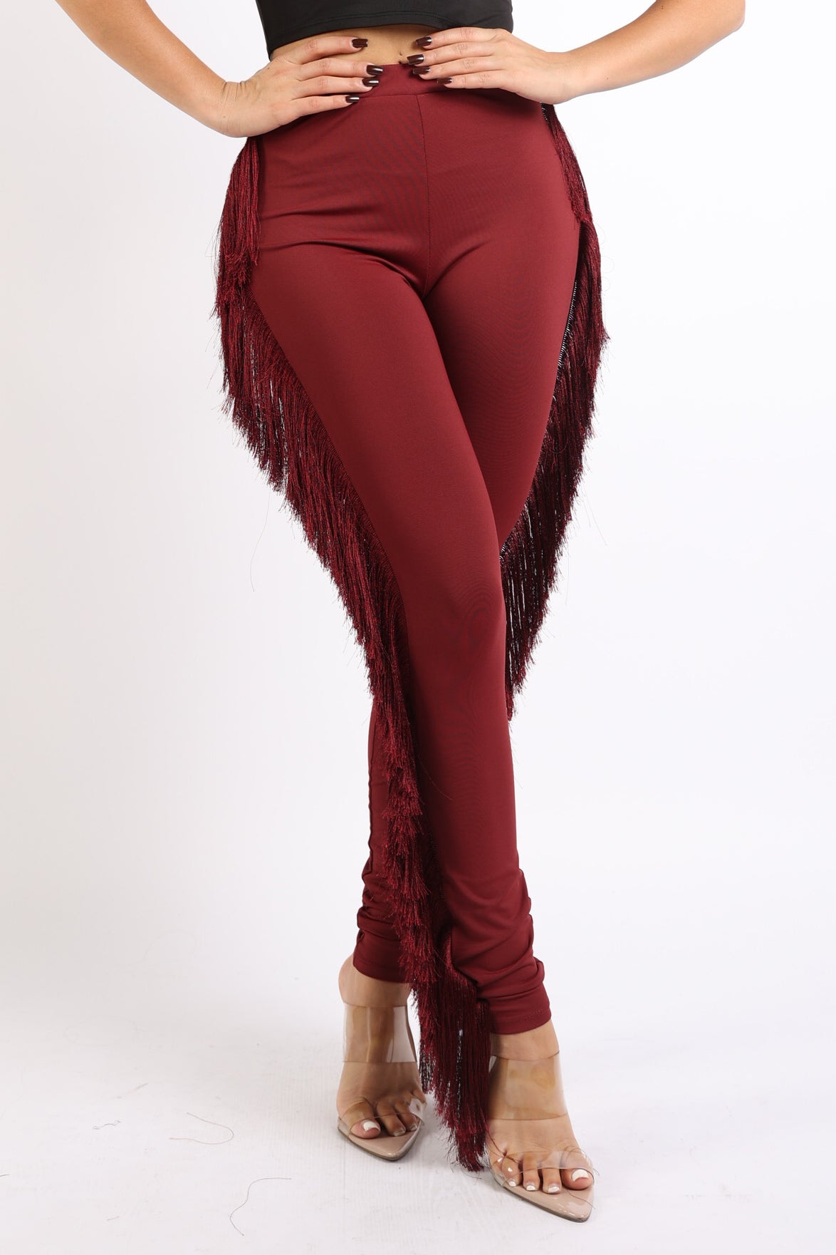 Fringe tassel detailed leggings