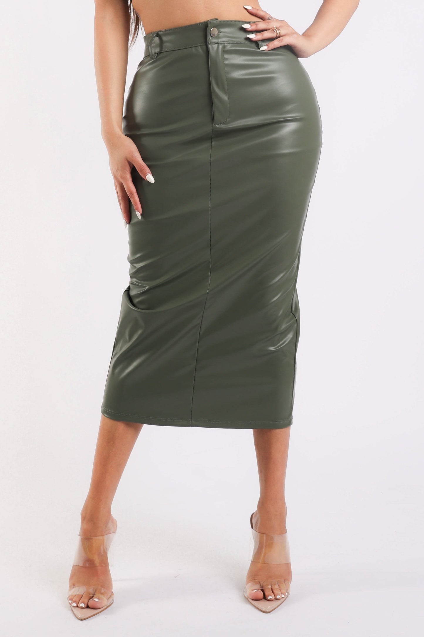 Faux leather midi skirt