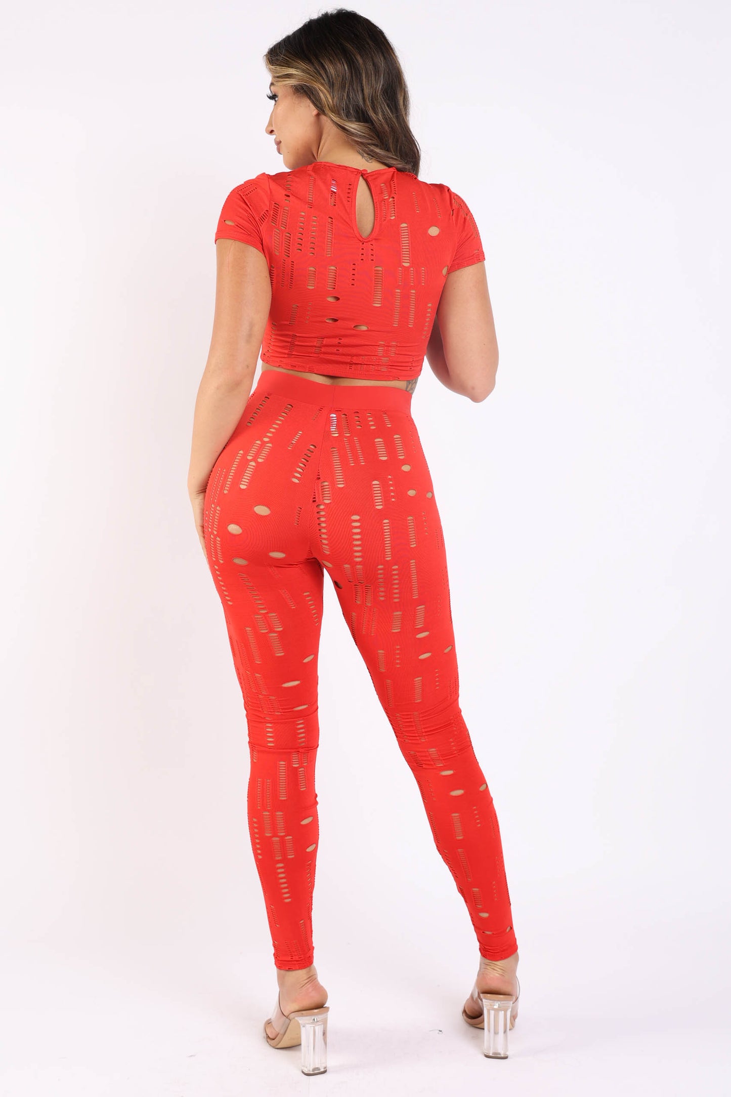 Distressed crop and leggings set