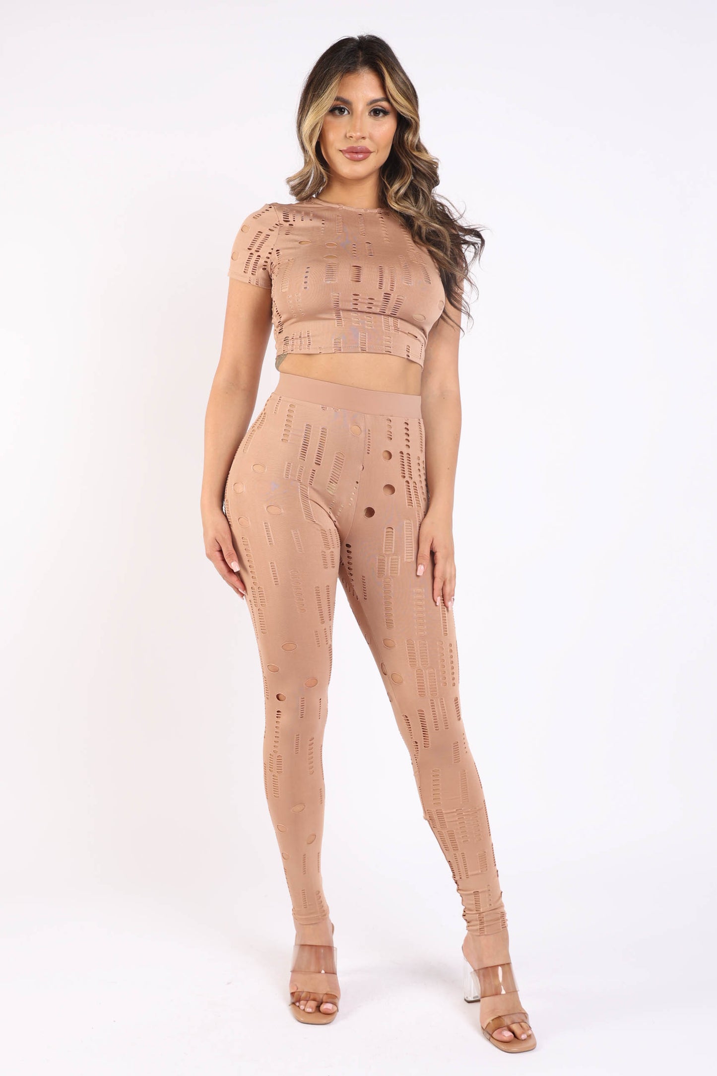 Distressed crop and leggings set