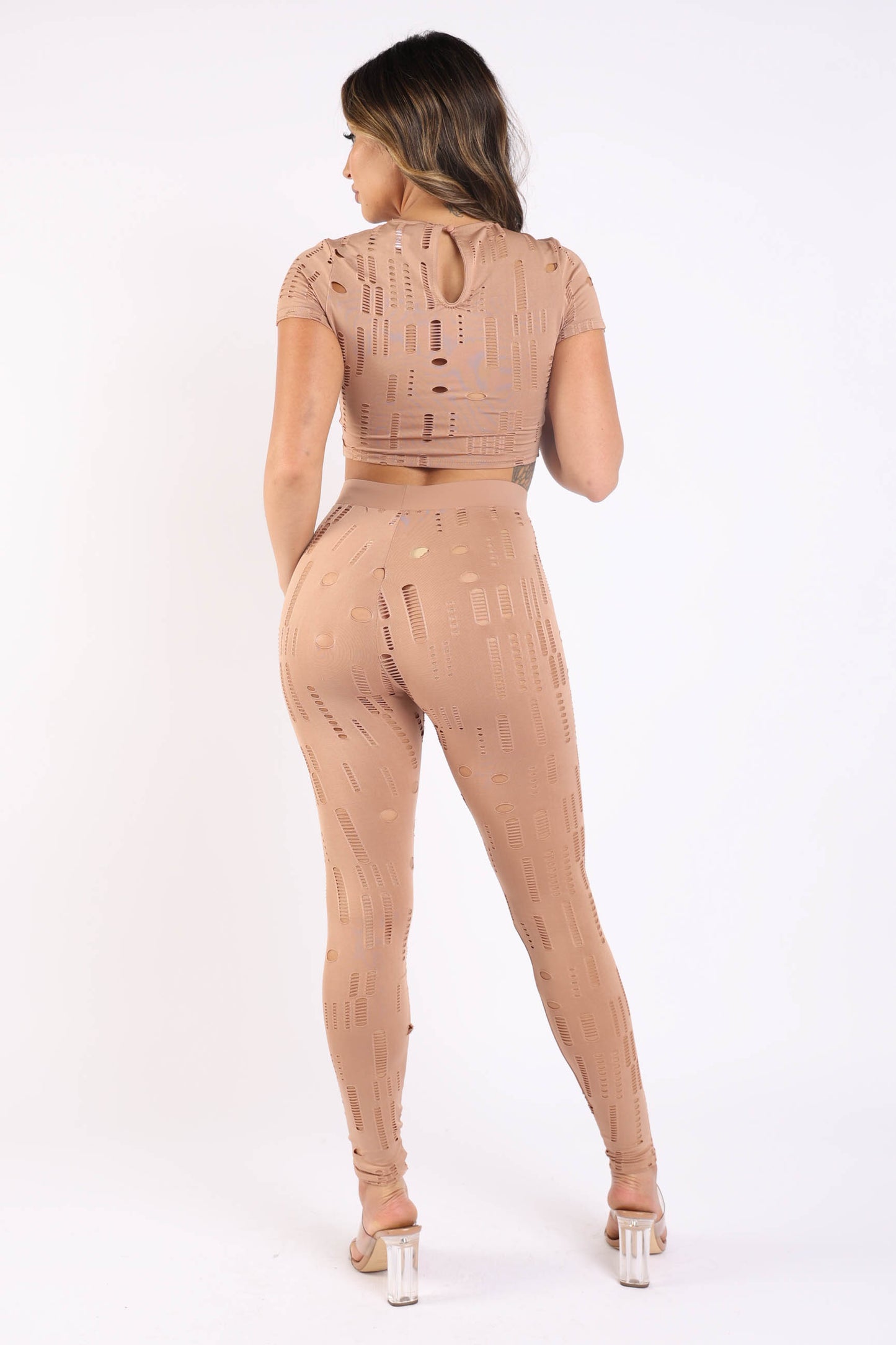 Distressed crop and leggings set