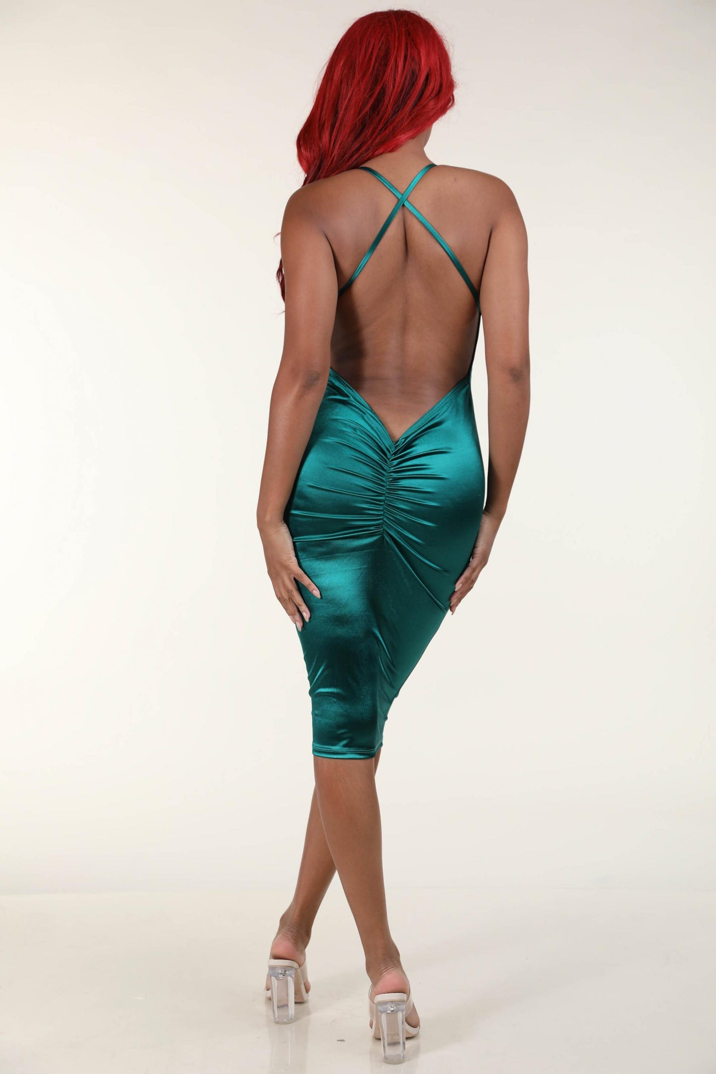 Stretch satin tank midi dress