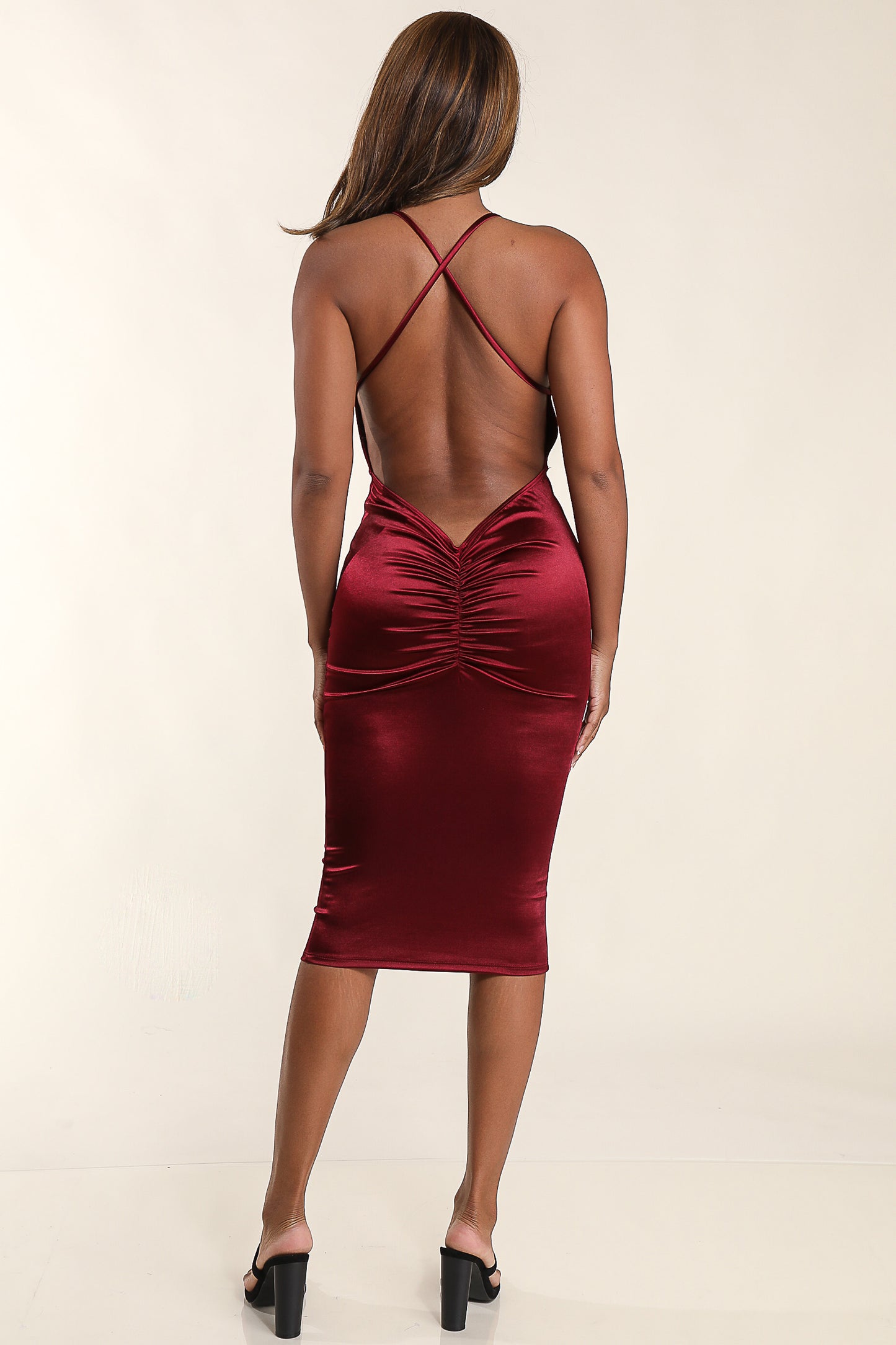 Stretch satin tank midi dress