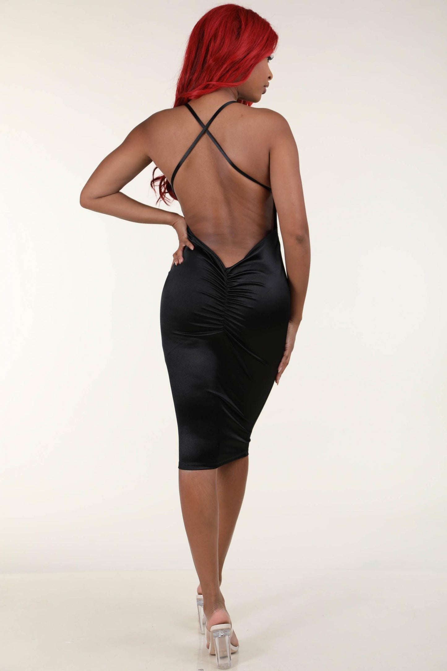 Stretch satin tank midi dress