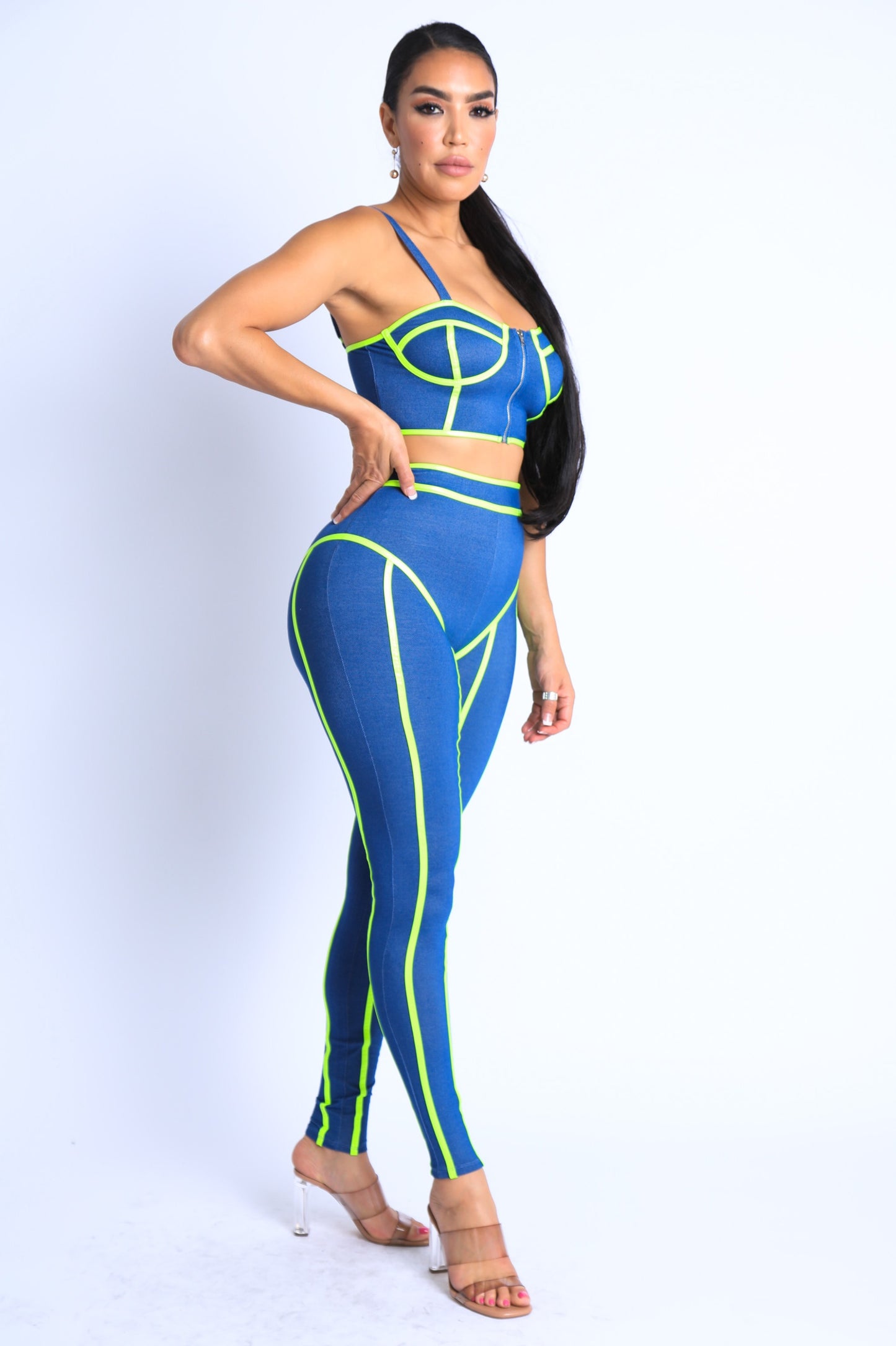Neon Binding Detailed Denim Set