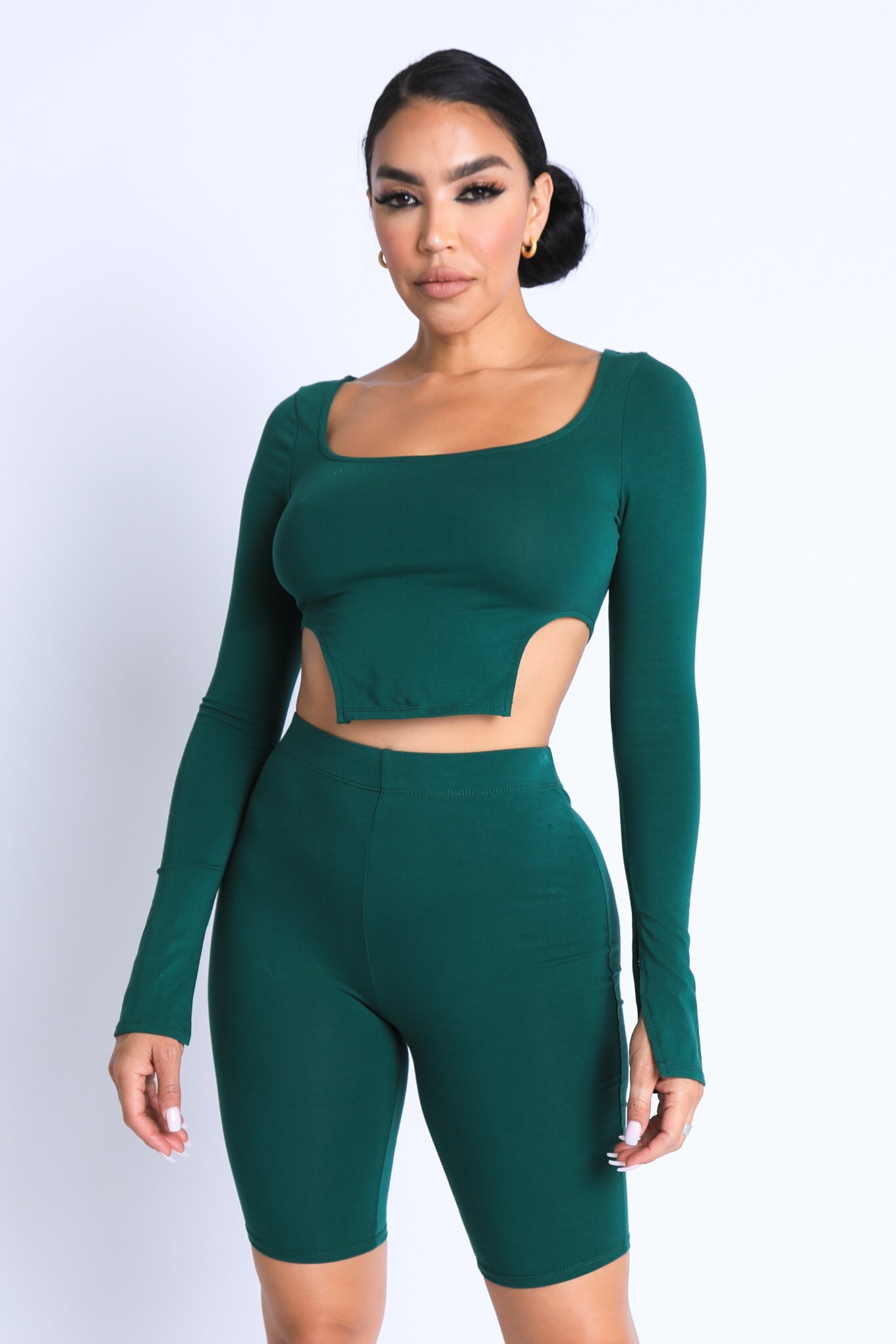 Side Cutting Square Neckline Crop Top Set