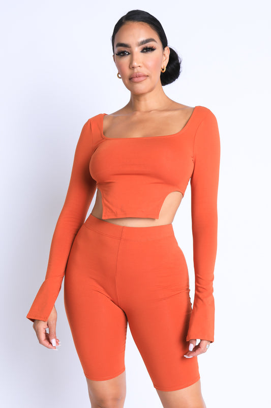 Side Cutting Square Neckline Crop Top Set