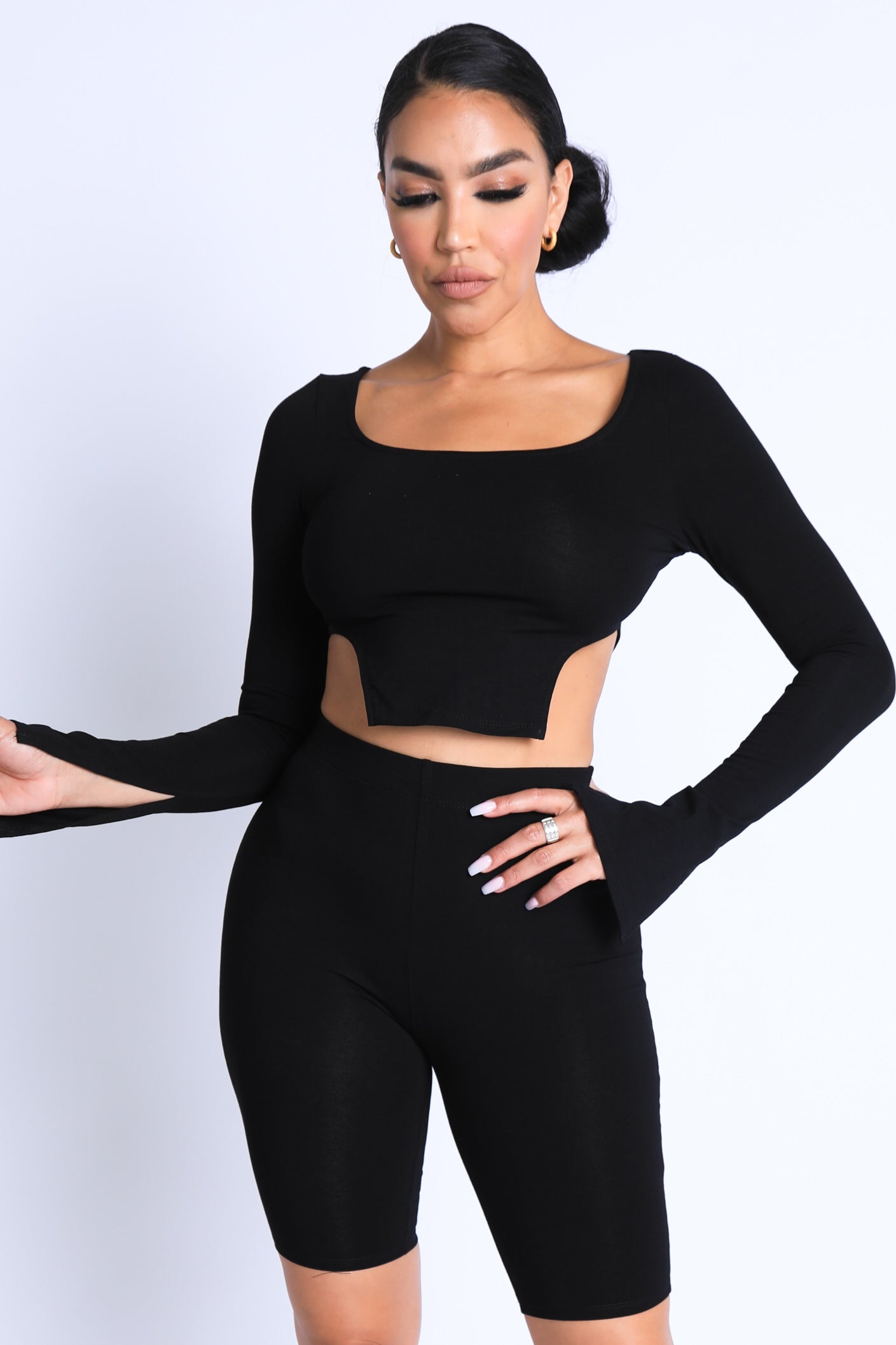 Side Cutting Square Neckline Crop Top Set