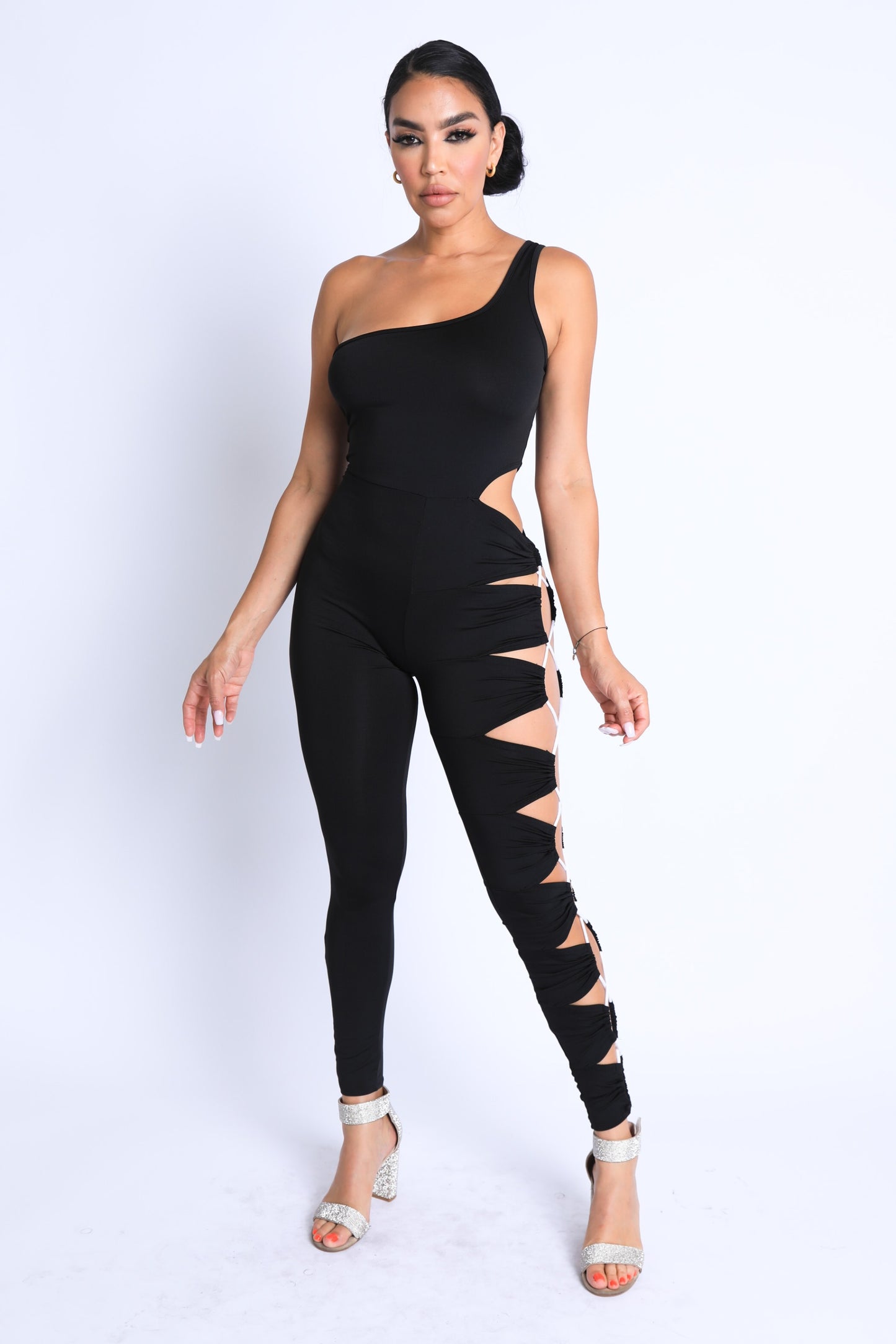Asymmetric Shoulder Cut Out Jumpsuit