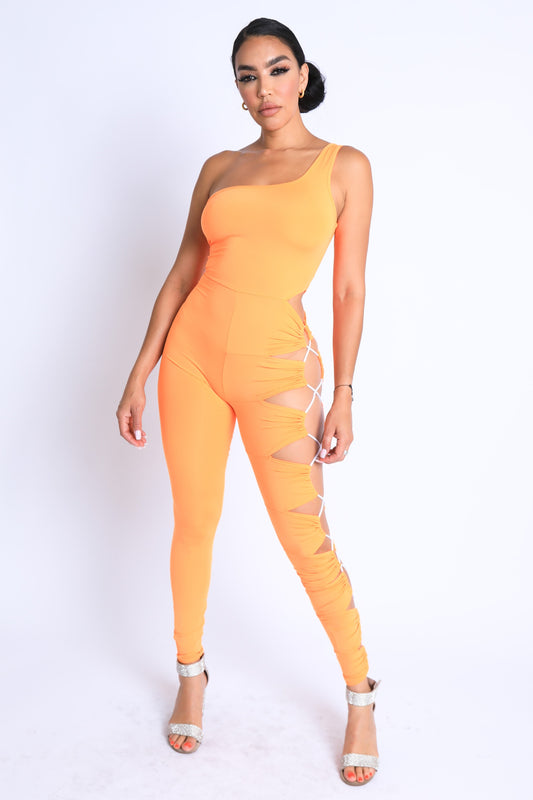 Asymmetric Shoulder Cut Out Jumpsuit
