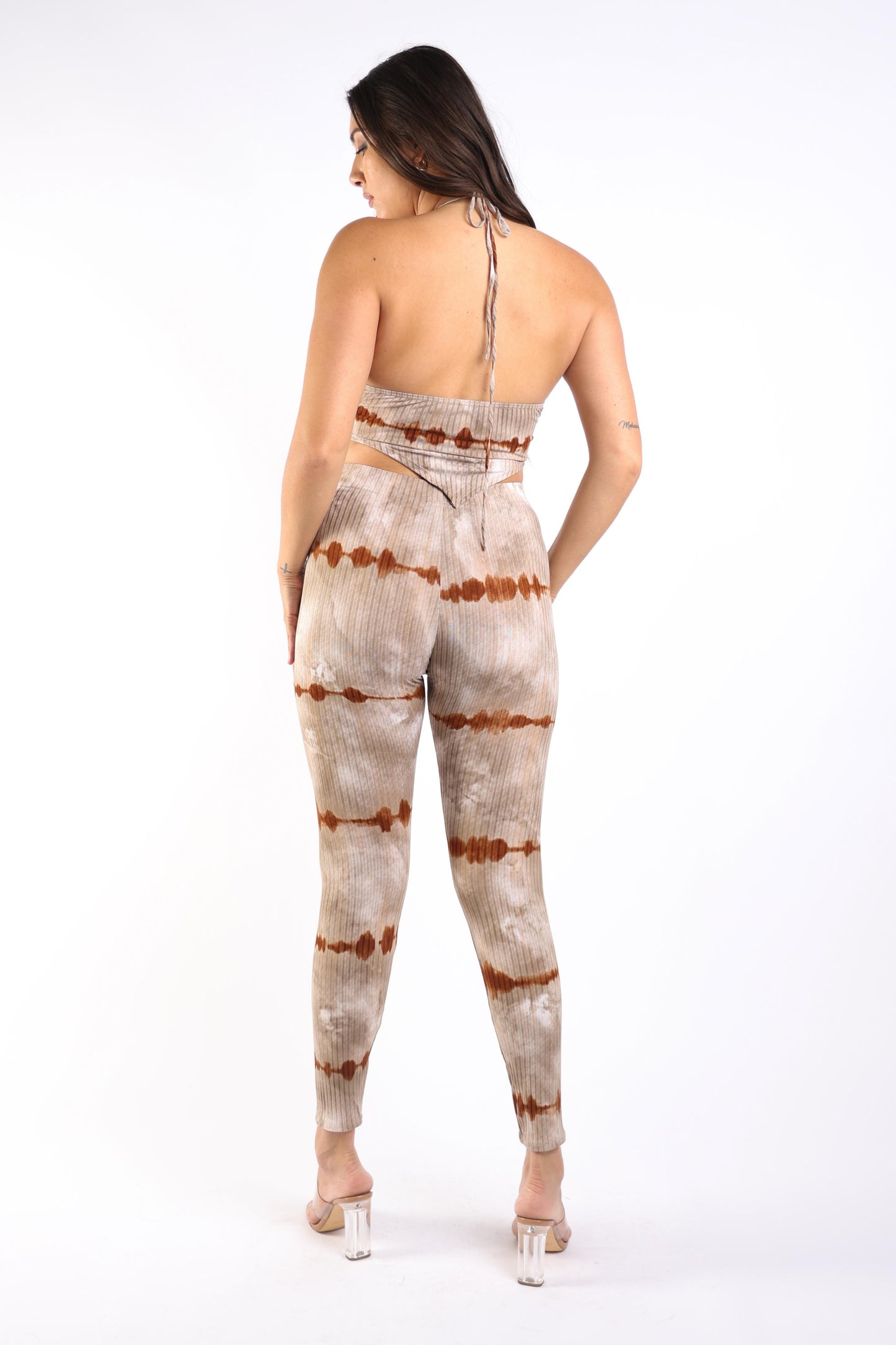 Tie dye printed rib halter top and legging set