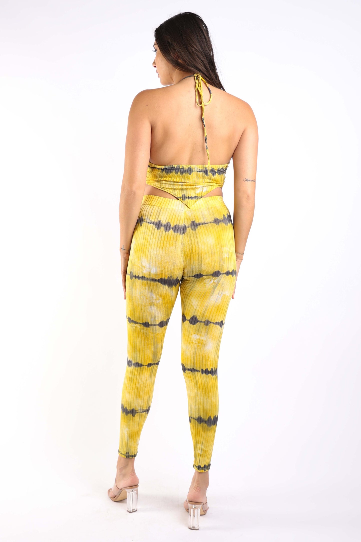 Tie dye printed rib halter top and legging set