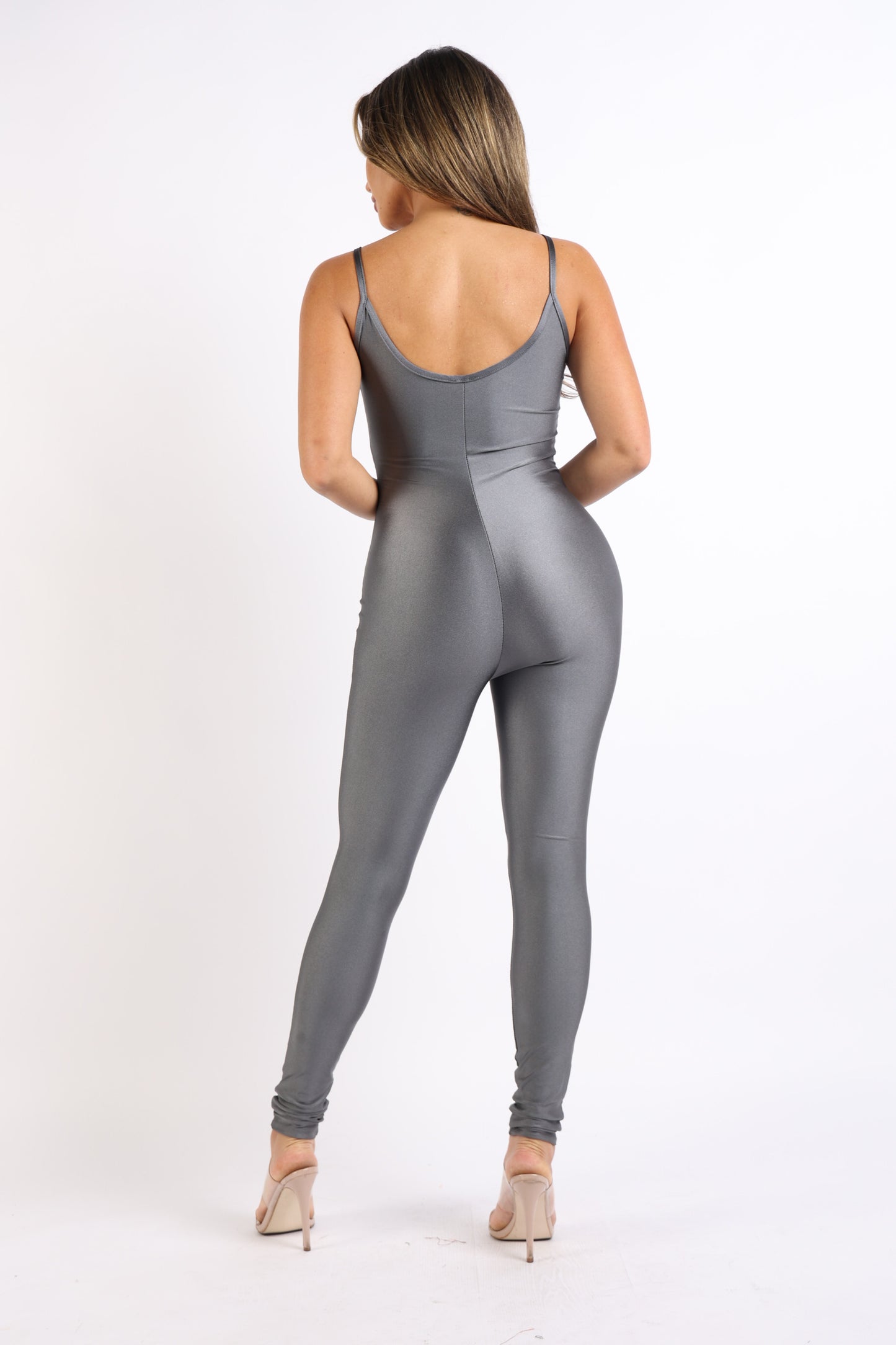 Sexy Shiny Bodycon Jumpsuit Spaghetti Strap Catsuit Comfy Cami Unitard