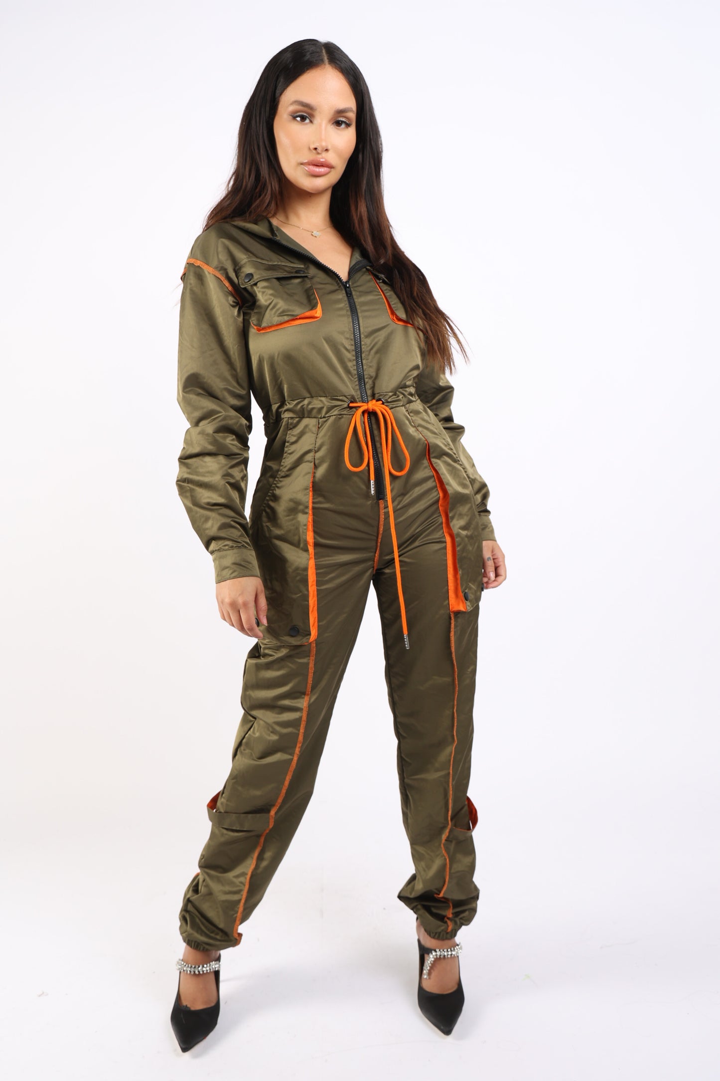 Color detailed utility jumpsuit