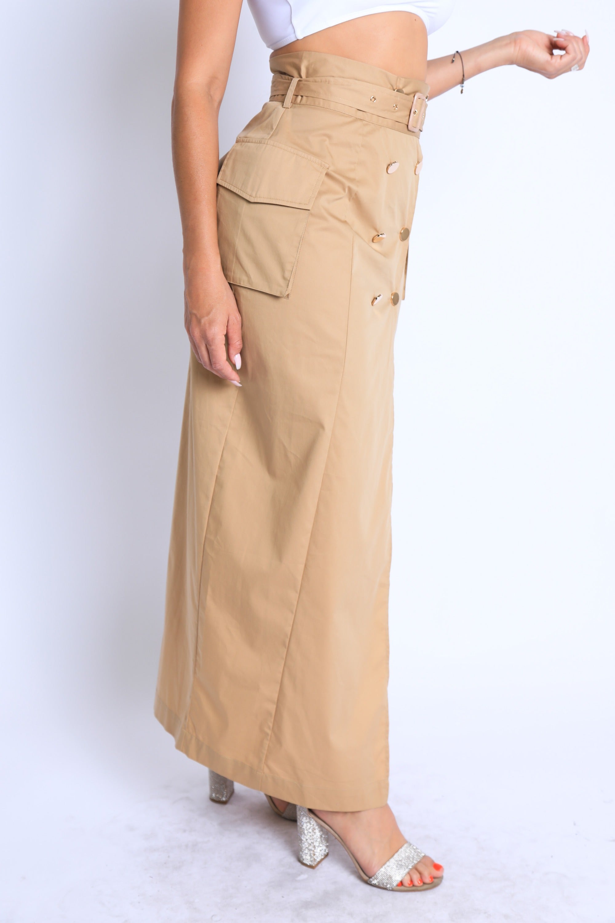 Asymmetric Pockets Detailed Maxi Skirt – toohotfashions